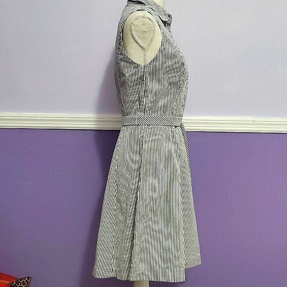 Cynthia Rowley White & Navy Stripes Flowy Skirt Coastal Nautical Summer Dress - Picture 5 of 9